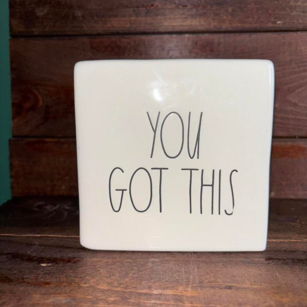 Rae Dunn You Got This white square paper weight ceramic tile - Picture 2 of 5